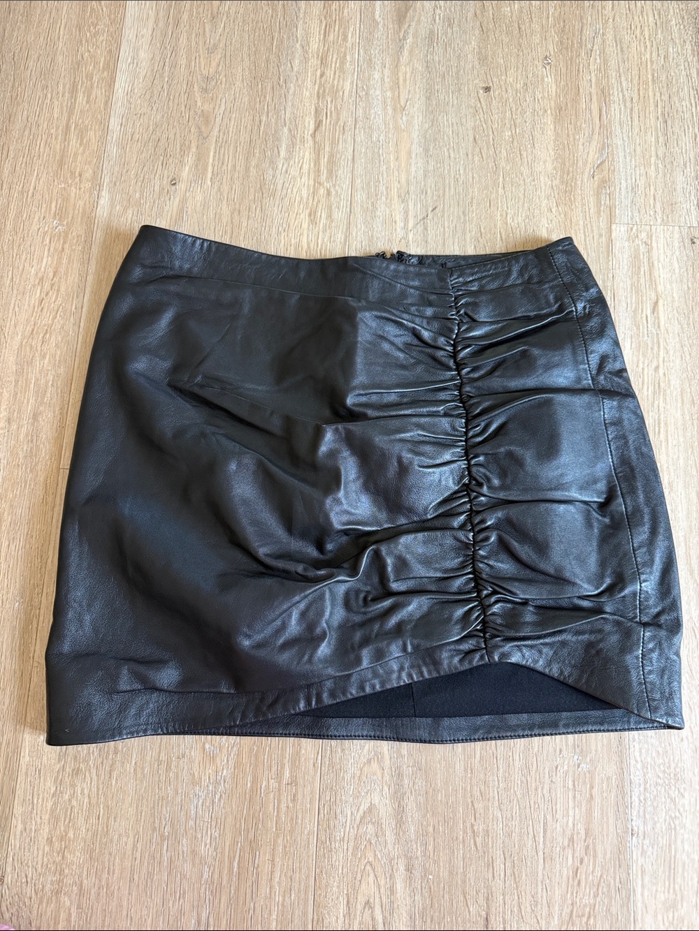 Lamarque Black Ruched Leather Mini Skirt 6